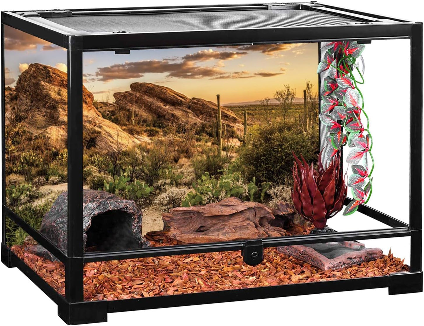 AWERT Reptile Habitat Background Blue Sky Oasis Cactus Sun and Desert Terrarium Background 48x24 inches Durable Polyester Background