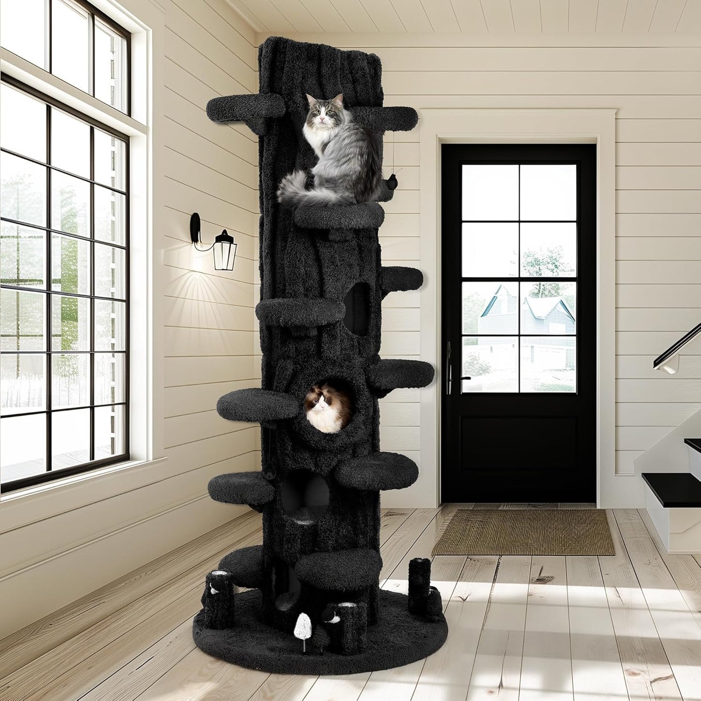 Luxury Cat Tree Tower for Indoor Cats,88.6" Tall Cat Tree,Multi-Level Furniture Activity Center with Scratching Posts Stand House Condo Funny Toys Kittens Pet Play House, Black