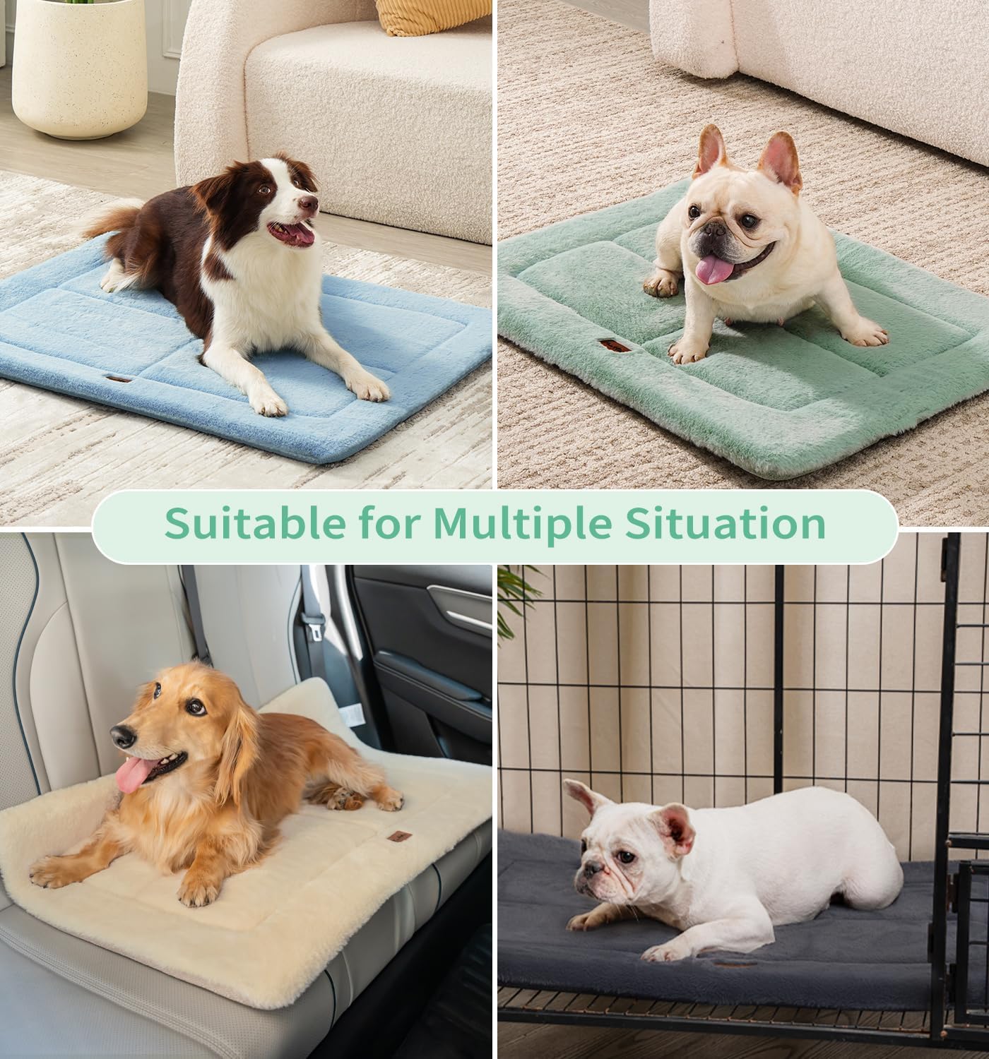 Made4Pets Dog Crate Pad Bed for Extra Large Dogs, Washable & Reversible, Anti-Slip Kennel Mat for Cozy Sleeping, Soft Fluffy Dog Bed for Indoor & Outdoor Use, 48"x30", Green