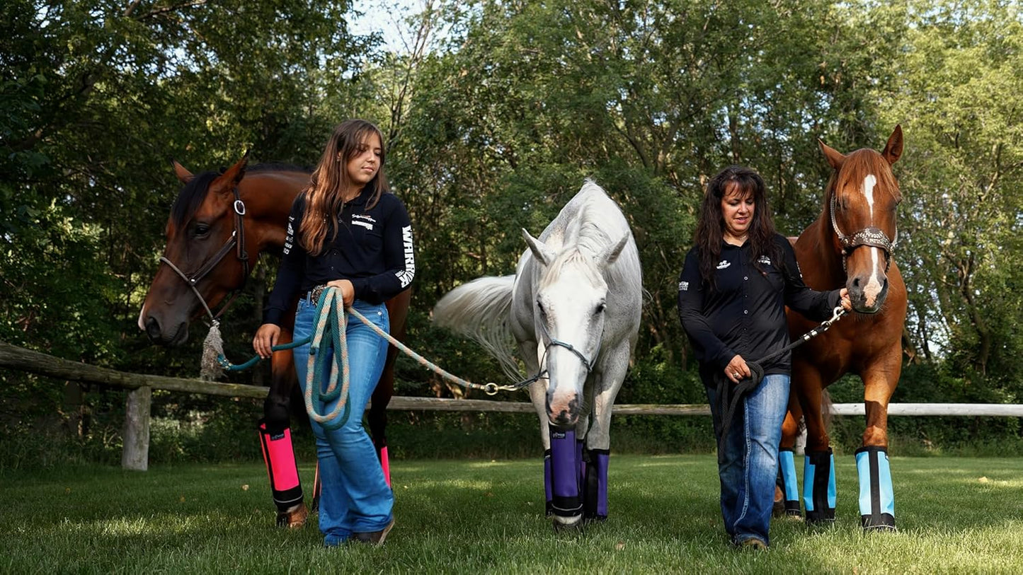 Warrior Fly Boots for Horses - Breathable Mesh Horse Boots for Fly Protection & Leg Comfort - Set of 4 (Lil Warrior, Neon Pink)