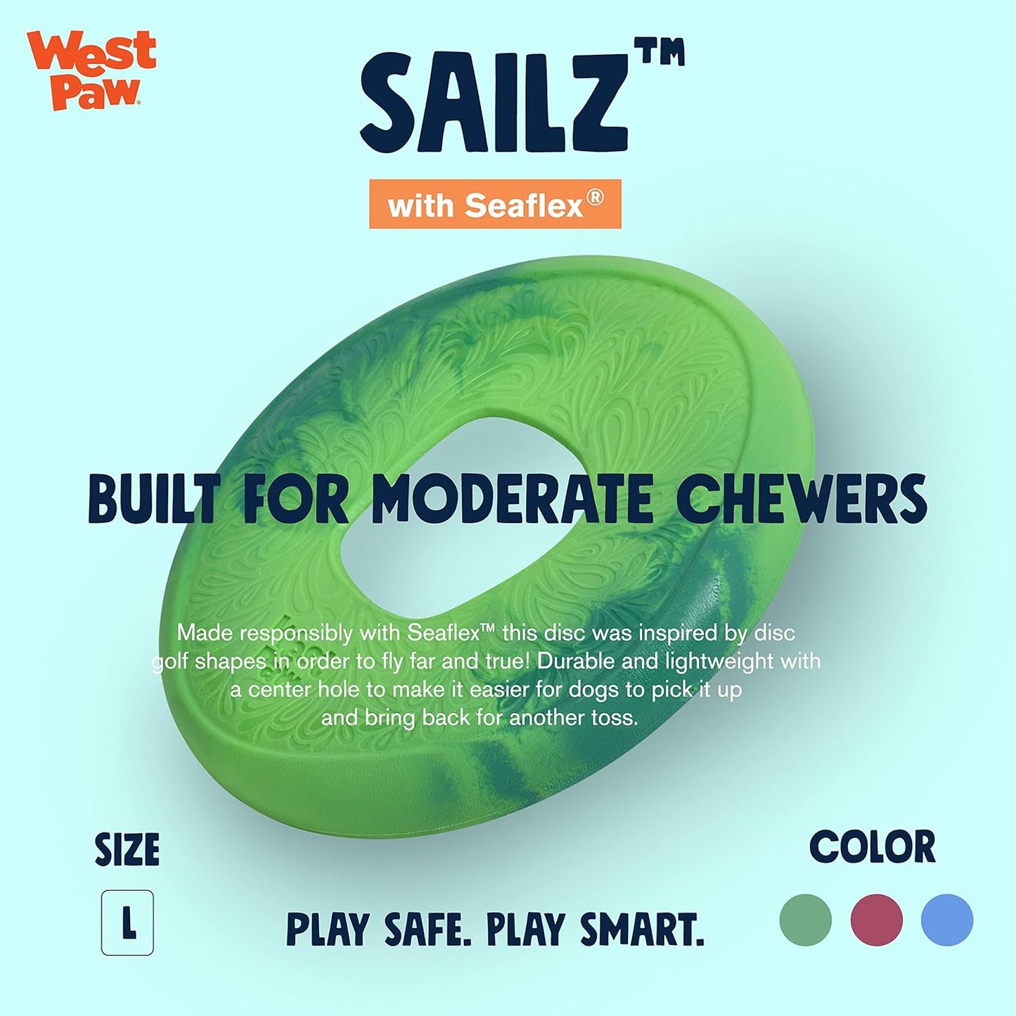 WEST PAW Seaflex Sailz Dog Toy Flying Disc – Machine Washable Dog Toys for Moderate Chewers – Eco-Friendly Zogoflex Toys for Dogs – Perfect for Gnawing, Fetch, Catch, Pet Training – Emerald