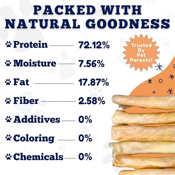 Amazing Dog Treats - Large Collagen Stick - (12 Inch - 4 Count) - Beef Cheek Rolls for Dogs - 100% Pure Collagen Sticks - No Hide Bones