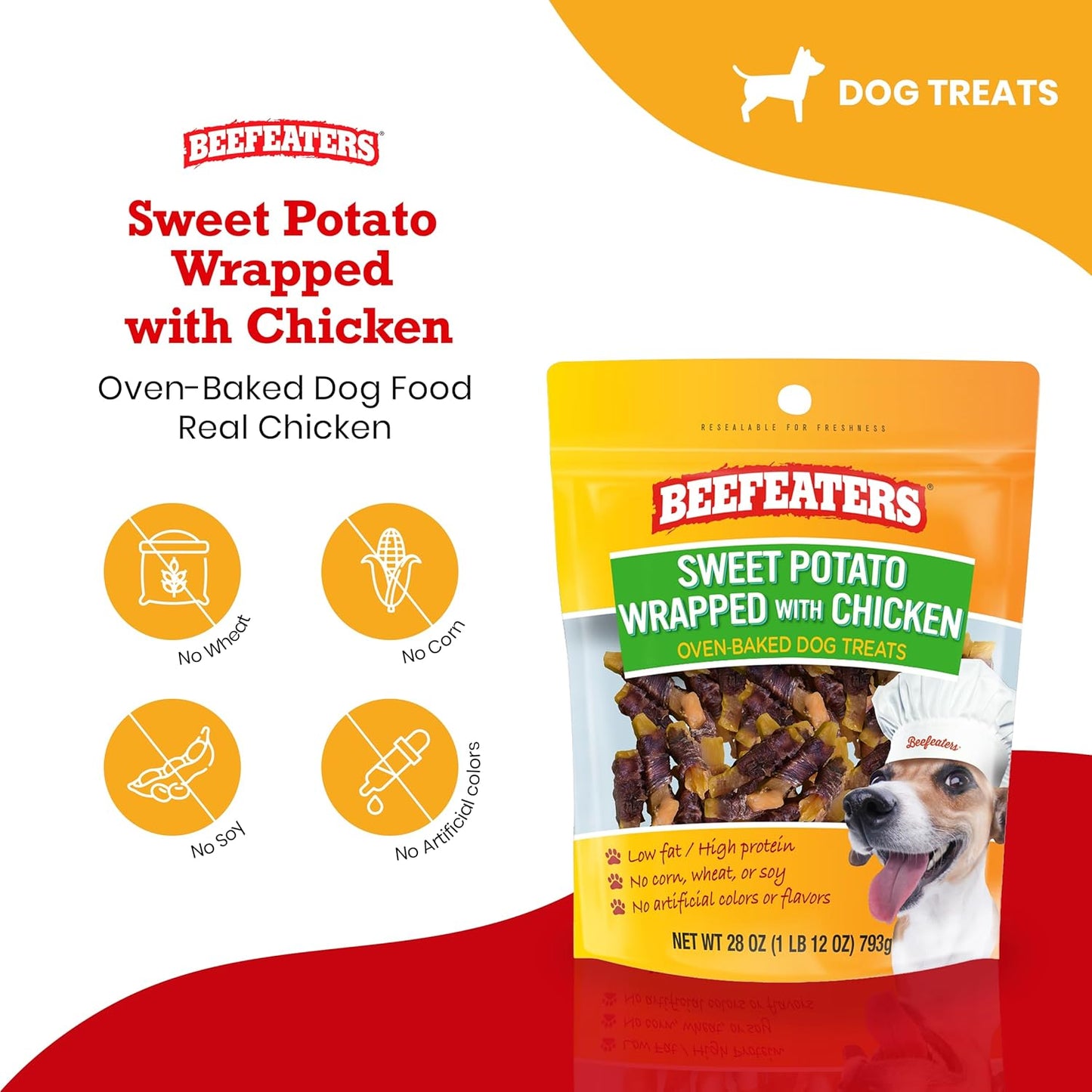 Beefeaters Sweet Potato Wrap with Chicken – Dog Treat. No Corn, Wheat, Soy or Gluten, Low Fat, Whole Muscle Jerky, Ideal for Training & Snacks