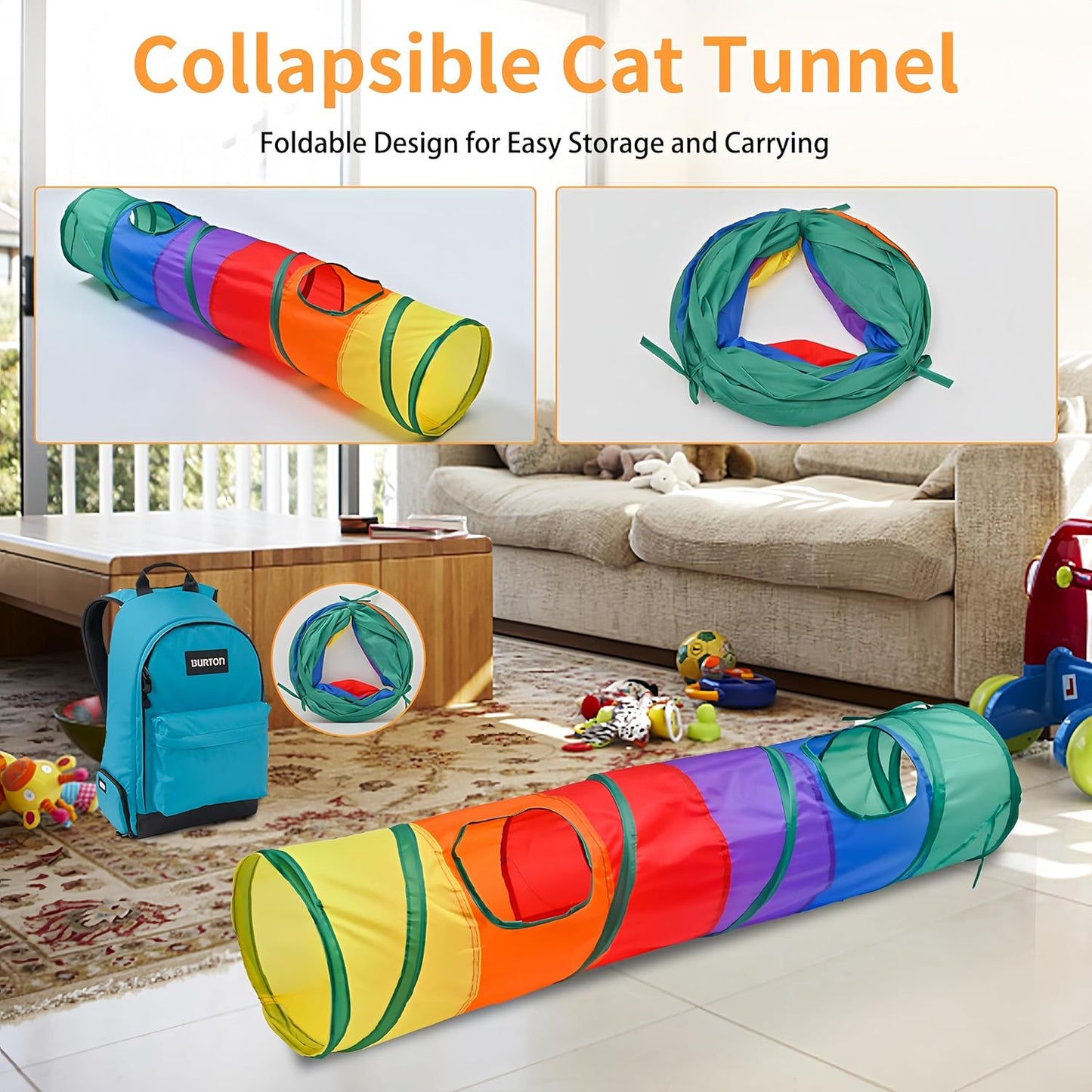 iCAGY 25-Piece Cat Toys Kit with Rainbow Tunnel - Interactive Cat Toy Bundle for Indoor Cats, Kitten Playtime Variety Set Includes Feather Teaser, Springs, Balls, Mice & Noise Toys