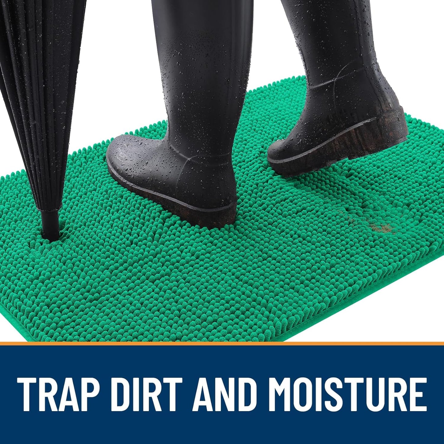 OLANLY Dog Door Mat for Muddy Paws 44x24, Absorbs Moisture and Dirt, Absorbent Non-Slip Washable Doormat, Quick Dry Chenille Mud Mat, Entry Indoor Entryway Carpet for Inside Floor, Emerald Green