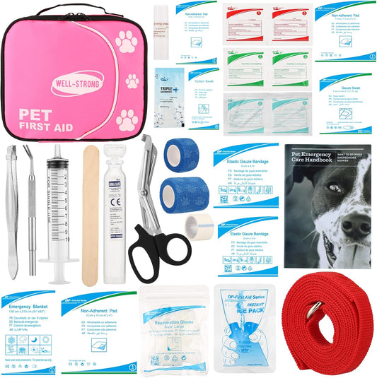 Pet First Aid Kit - Vet-Approved Survival Essentials for Dogs & Cats | Immediate Care Emergency Supplies with Trauma Pad, Tweezers & Bandages | Compact Travel Kit for Home, Camping, Car