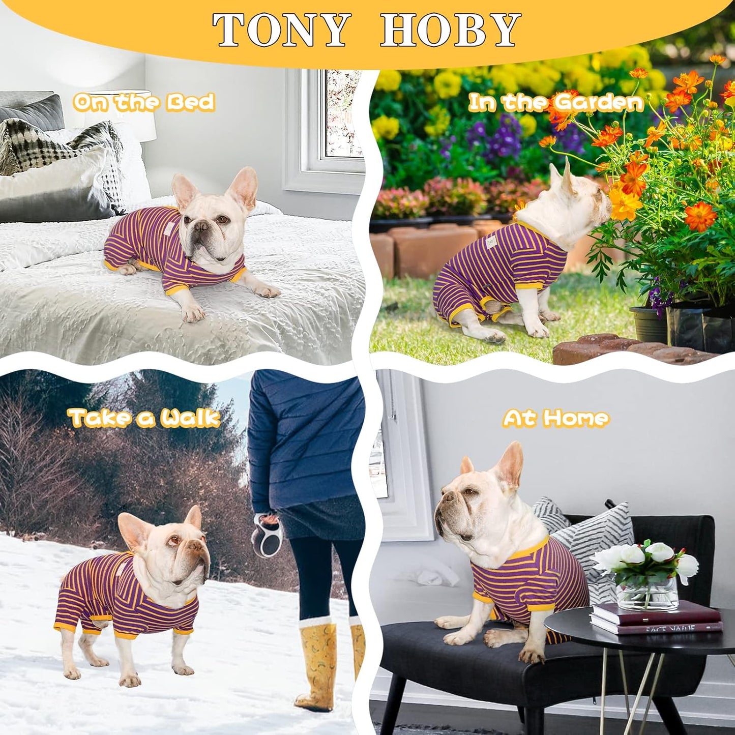 TONY HOBY Dog Pajamas, Male Dogs Warm Pajama with Thermal, Dog Jumpsuit Pajamas for Small Medium Dogs (Purple&Yellow, Boy, XXL)