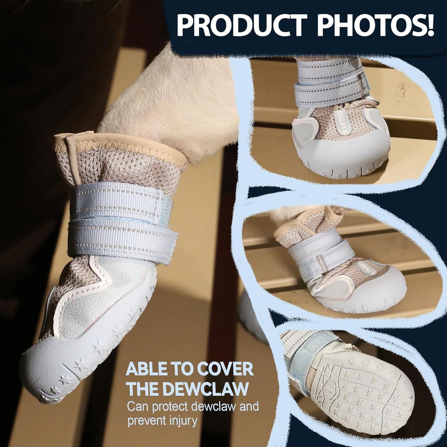 Dog Shoes for Large Small Medium Dogs, Breathable Mesh Dog Boots & Paw Protectors for Summer Hot Pavement Winter Snow, Waterproof Anti-Slip Dog Booties for Hiking Hardwood Floors(Blue-Beige8)