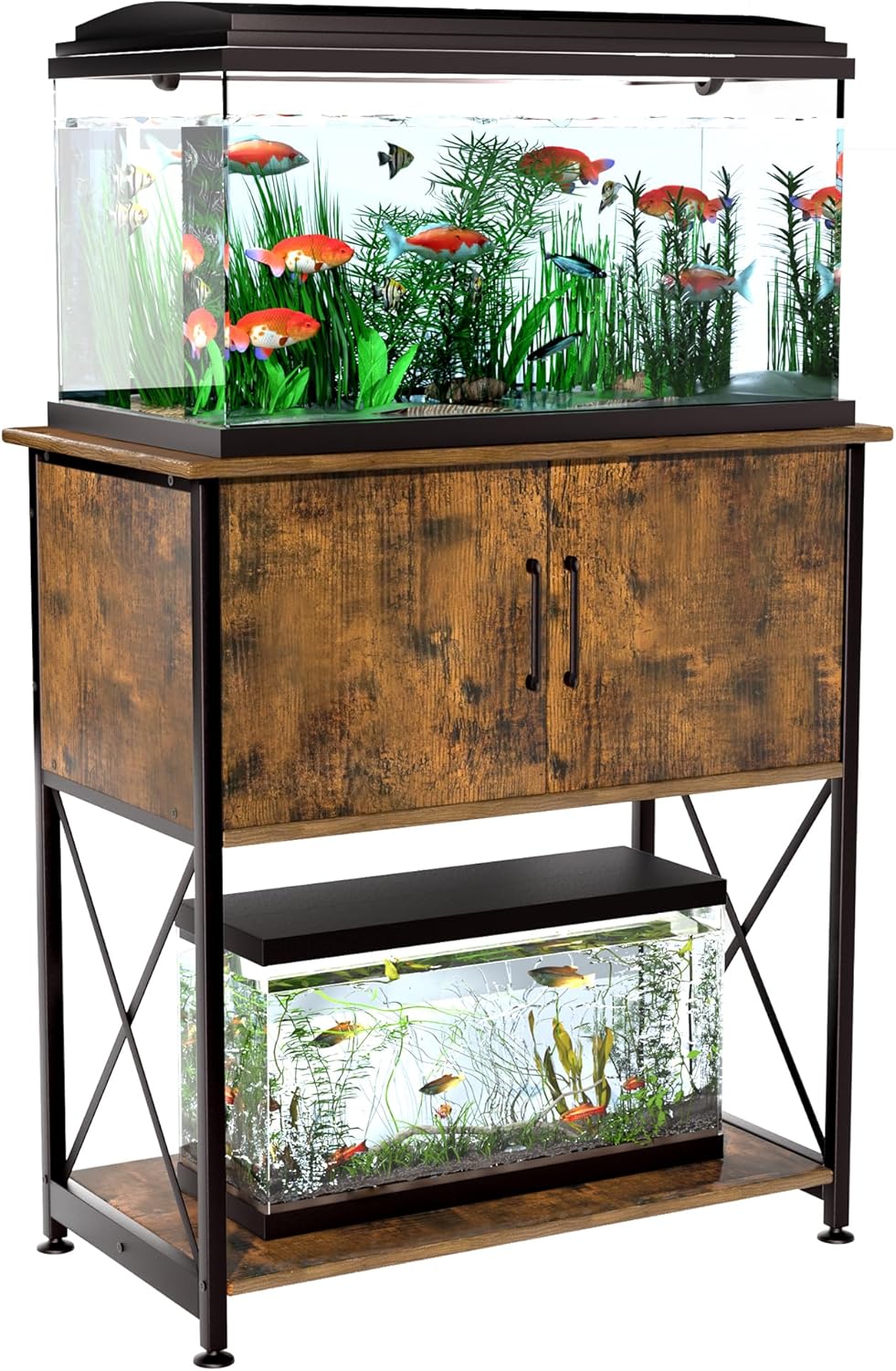 20-29 Gallon Aquarium Stand Metal Frame Fish Tank Stand with Cabinet Storage, for 20 Gallon Long Aquarium,30.7" L*16.5" W Tabletop,330LBS Capacity Rustic Brown and Black PG01YGN