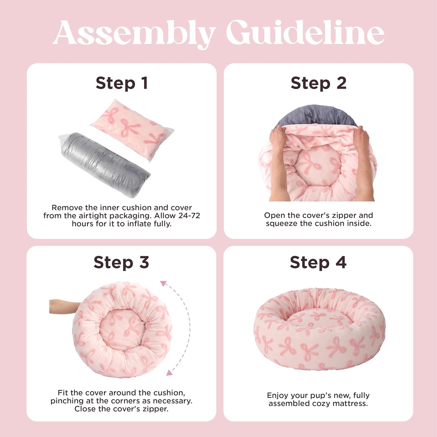 LE SURE Donut Cat Beds for Indoor Cats - Round Small Dog Bed Calming Pet Beds, Cute Modern Beds with Jacquard Shaggy Plush & Anti Slip Bottom, 20 Inch, Pink Taffy