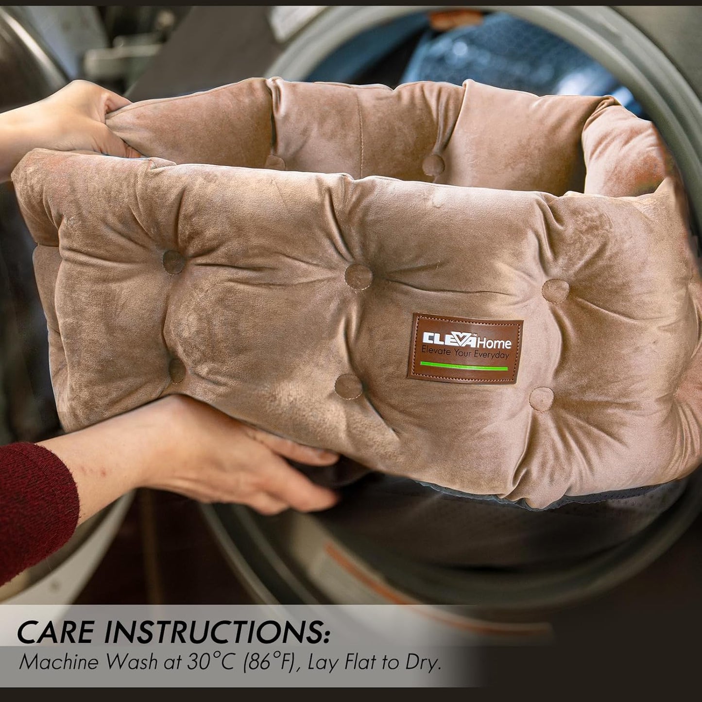 ClevaHome Deep Nest Cat Bed for Small Pets up to 15lbs - Round Cat Beds for Indoor Cats, Luxurious Velvet Feel, Extra High Sides, Machine Washable Comfort Pet Bed with Non-Slip Bottom (Warm Beige)