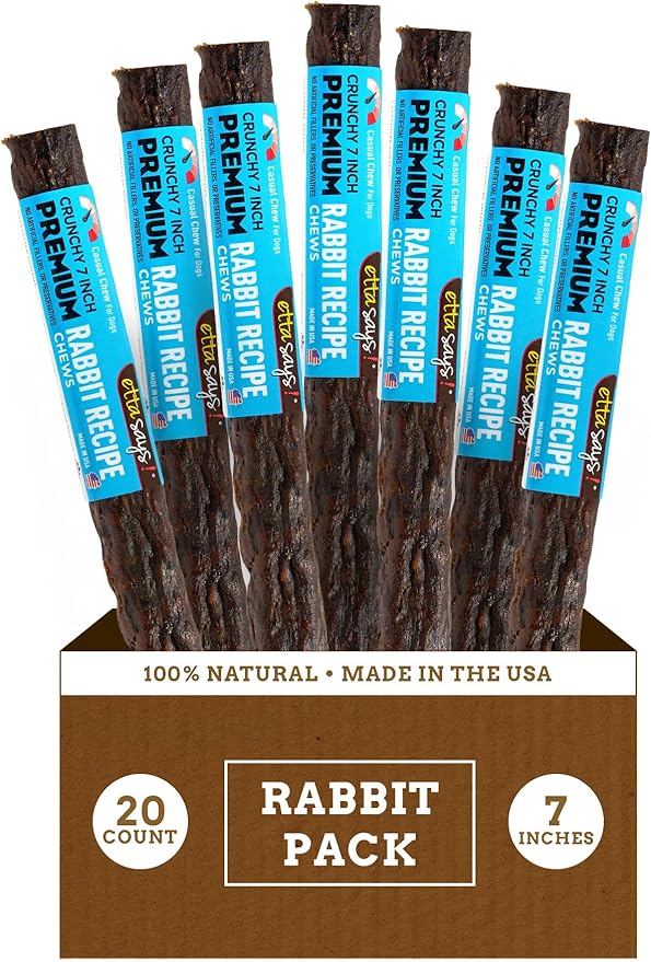 etta says! Premium Crunchy 7" Rabbit Dog Chews - Grain-Free Dog Treats, Good for Teeth, Easy to Digest - Made in The USA (20 Count Pack of 1)