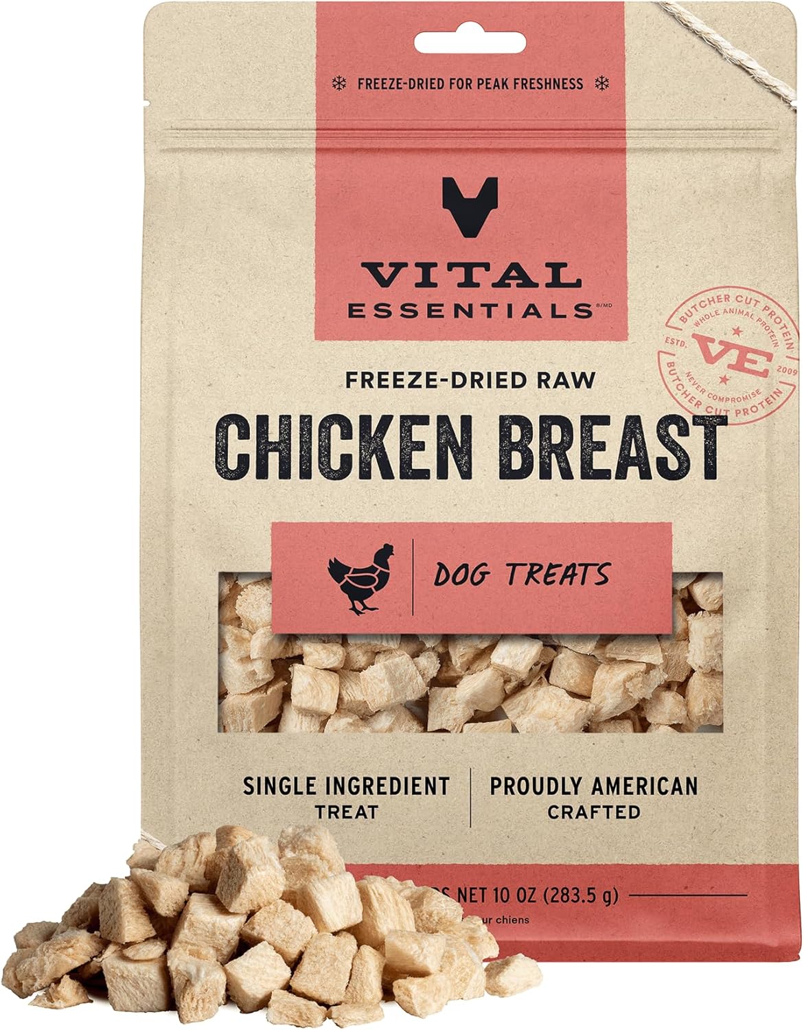 Vital Essentials Chicken Breast Dog Treats, 10 oz | Freeze-Dried Raw | Single Ingredient | Premium Quality High Protein Training Treats | Grain Free, Gluten Free, Filler Free