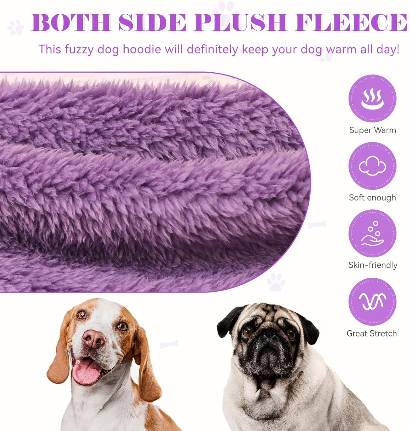 Fuzzy Dog Hoodie Dog Sweaters for Large Dogs Soft Double-Sided Plush Fleece Pet Sweater Pet Clothes Coats Hoodie Sherpa Hooded Sweatshirt(Purple-XXL)