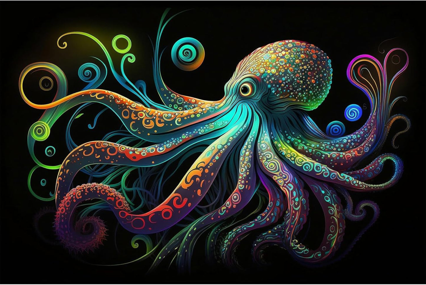 Octopus Aquarium Background Exquisite Colorful Octopus Terrarium Background Glowing Octopus on Black Background Fish Tank Backdrop Octopus Backdrops Poster Wallpaper Decorations Vinyl 60x24in