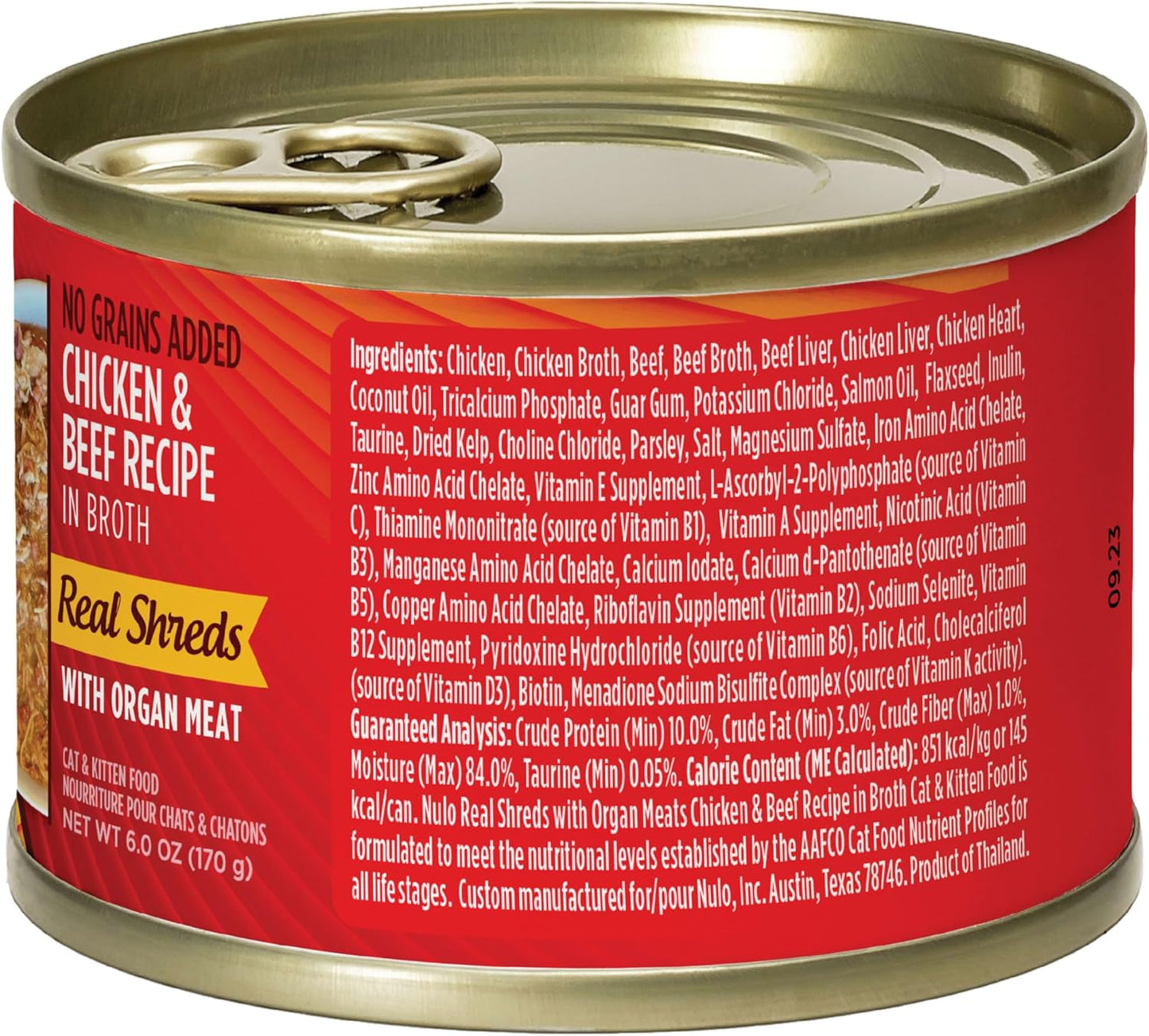 Nulo Real Shreds with Organ Meat Wet Canned Cat Food, Chicken & Beef, 6.0 Ounce, 8 Cans