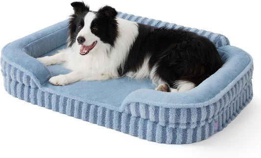 LE SURE Cute Dog Beds for Extra Large Dogs, Orthopedic Waterproof XL Pet Bed with Sides, Non-Slip and Egg-Crate Foam Big Dog Couch Sofa with Washable Removable Cover, Blue