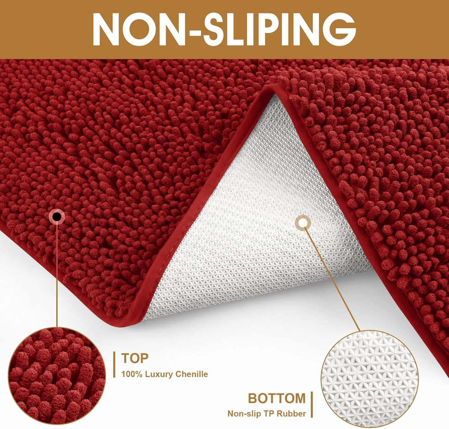 Dog Door Mats for Muddy Paws, Chenille Absorbent Dog Mats, Non Slip Heavy Mud Mat for Dogs, Soft Pet Mat for Entryway, Mud Paws, Inside Floor,48" x 38", Red