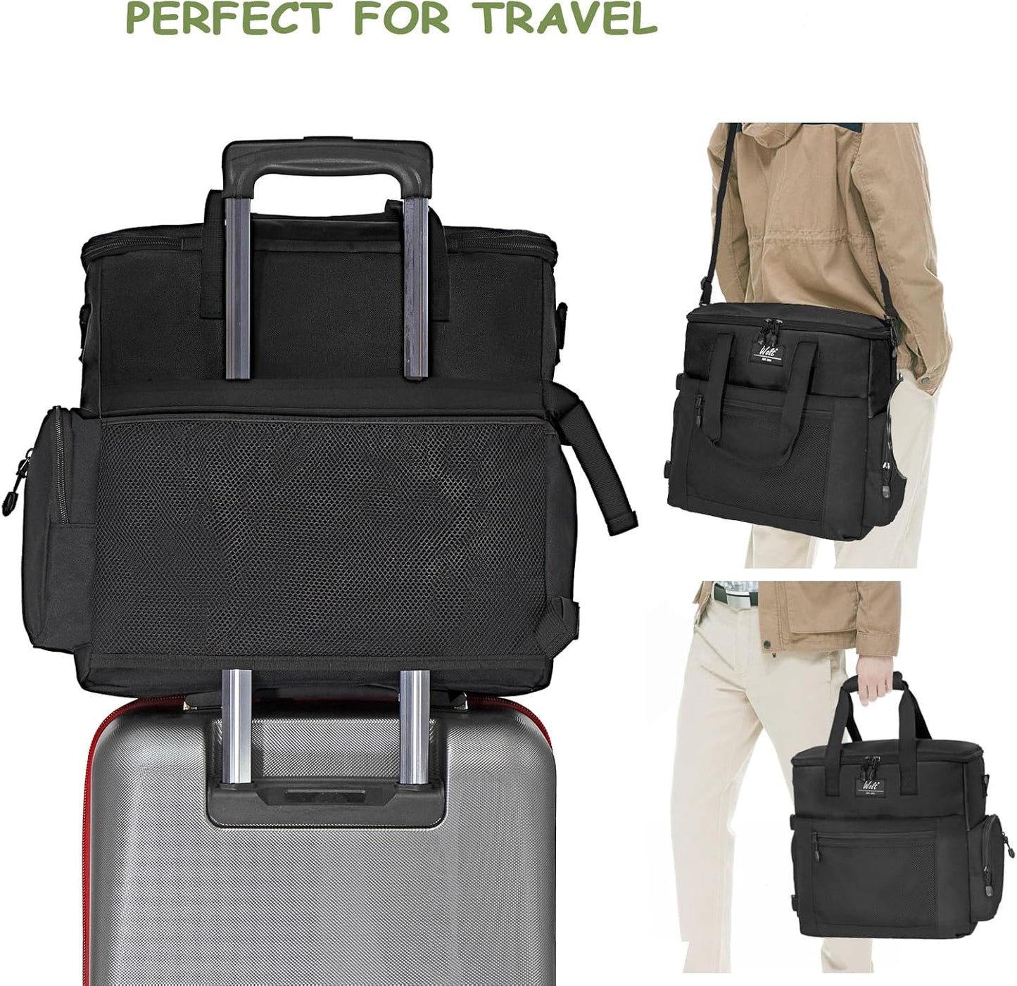 WOLT Dog Travel Bag Dog Bag for Traveling and Supplies with 2 Collapsible Bowls, 2 Food Containers, 1 Place Mat, Black