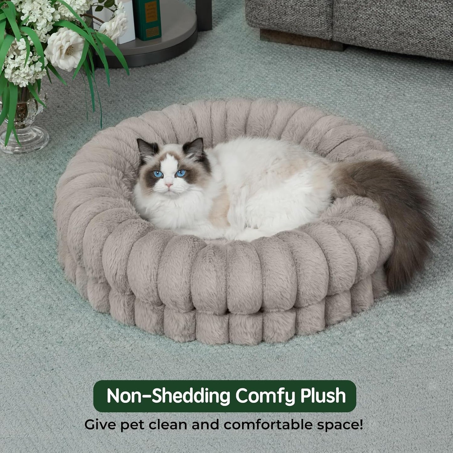 BALANCE Luxury Donut Dog Bed, 23 Inches Round Dog Beds for Small Dogs Washable, Orthopedic Calming Pet Bed for Puppy and Cats with Anti-Slip Bottom, Oatmeal