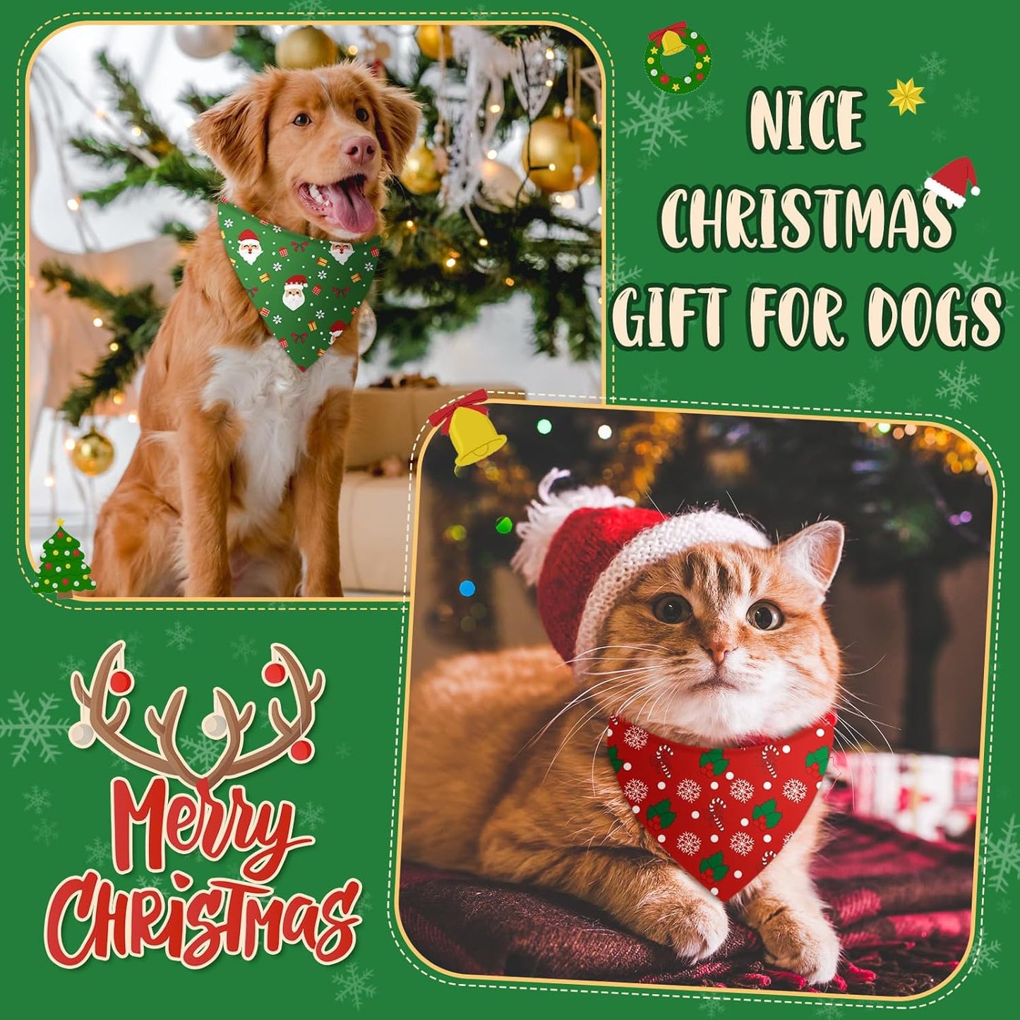 100 Pcs Christmas Dog Bandanas Bulk Xmas Santa Snowflakes Bandanas Adjustable Soft Bibs Triangle for Small Medium Large Pets Holiday Party Costume