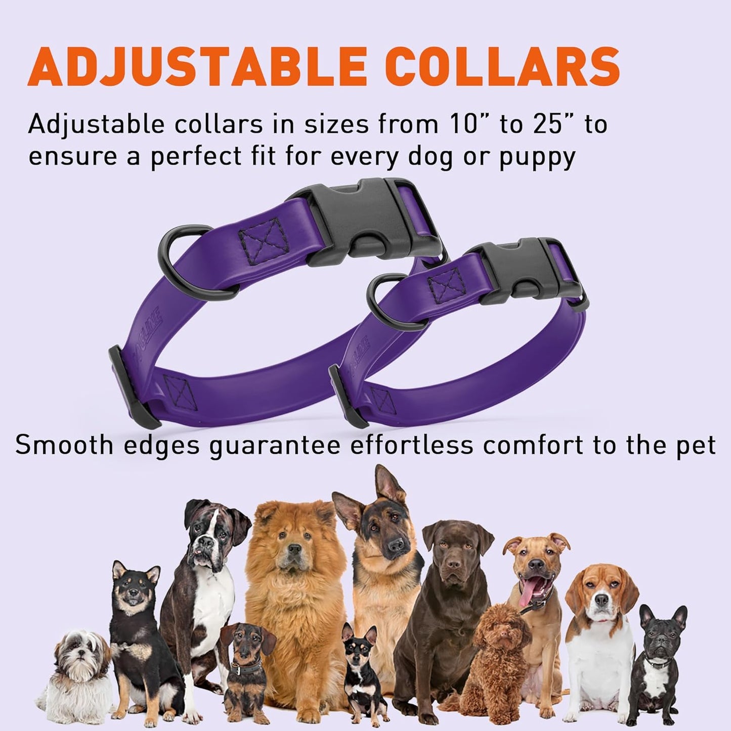 Dogline Biothane Waterproof Dog Collar with Quick Release Buckle Strong Coated Nylon Webbing with Odor- Proof for Easy Care Easy to Clean Fits Small Medium Large Dogs, Purple 5/8" W 9-14" L