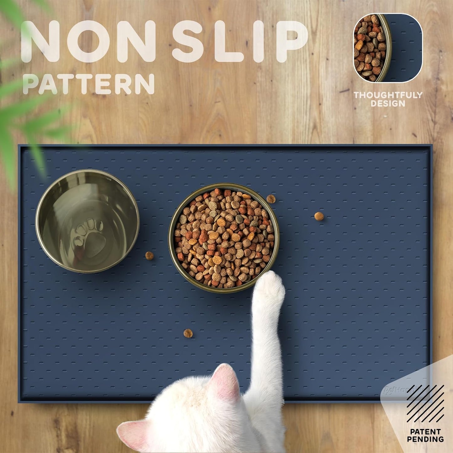 Dog Food Mat - 24x15 Raised Edges Dogs Mat for Food and Water Prevent Spill, Waterproof Cat Food Mats Protect Floors, Easy Clean Dog Bowl Mats for Food and Water, Silicone Pet Feeding Placemats