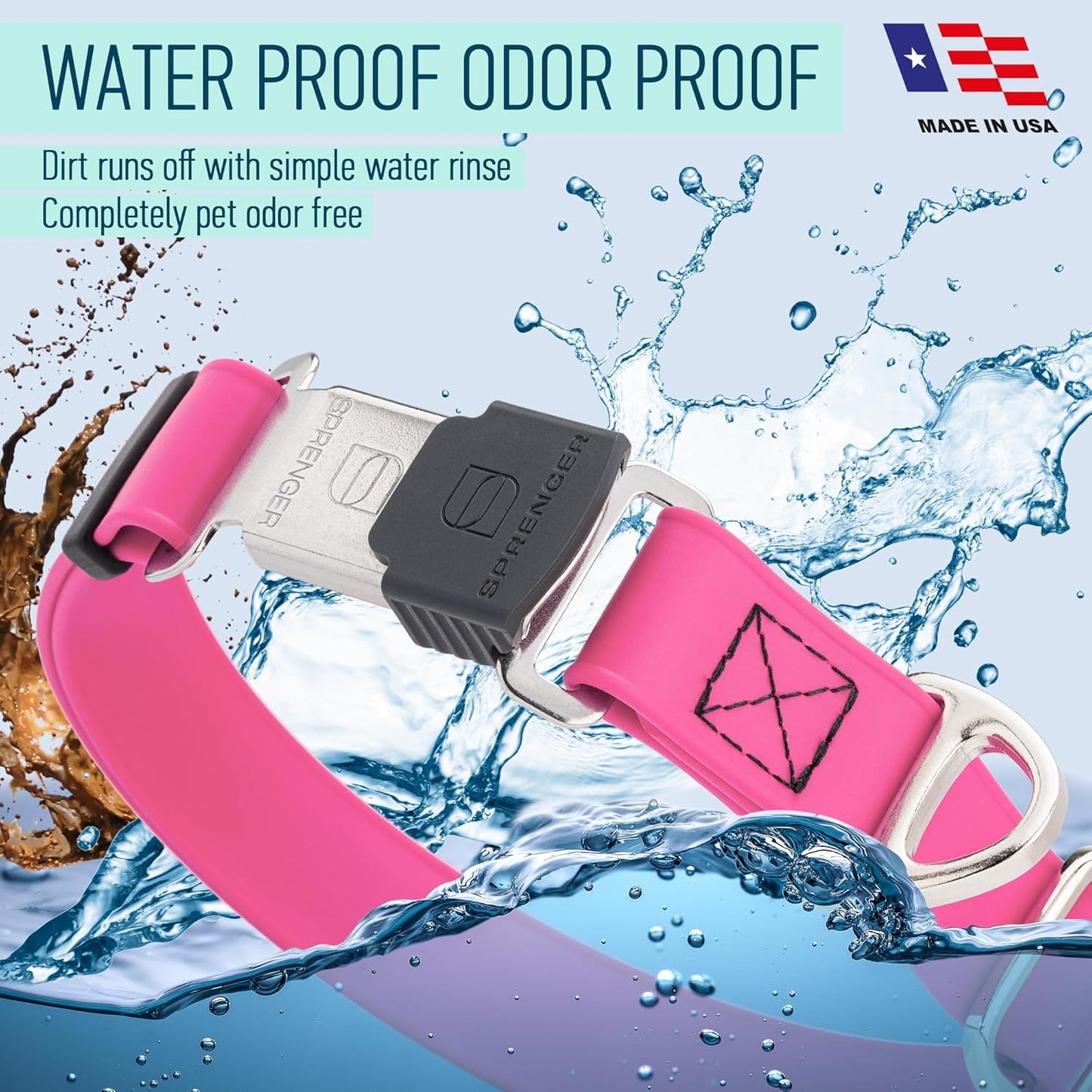 Dogline Biothane Waterproof Dog Collar with Herm Sprenger Black Stainless Steel Quick Release Buckle – Heavy Duty Tactical Durable Collar for Dogs – Comfortable and Safe Pet Collar W 1" L 15-25" Pink