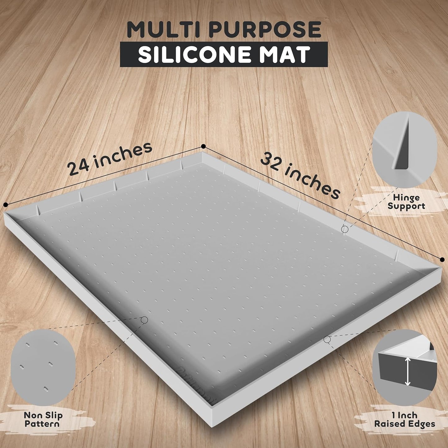 32x24x1” XL Dog Food Mat - All Purpose Under Sink Liner, Washer and Dryer Covers for The Top, Silicone Griddle Mat for Blackstone - Raised Edges Dog Mat for Food and Water Prevent Spill, Waterproof