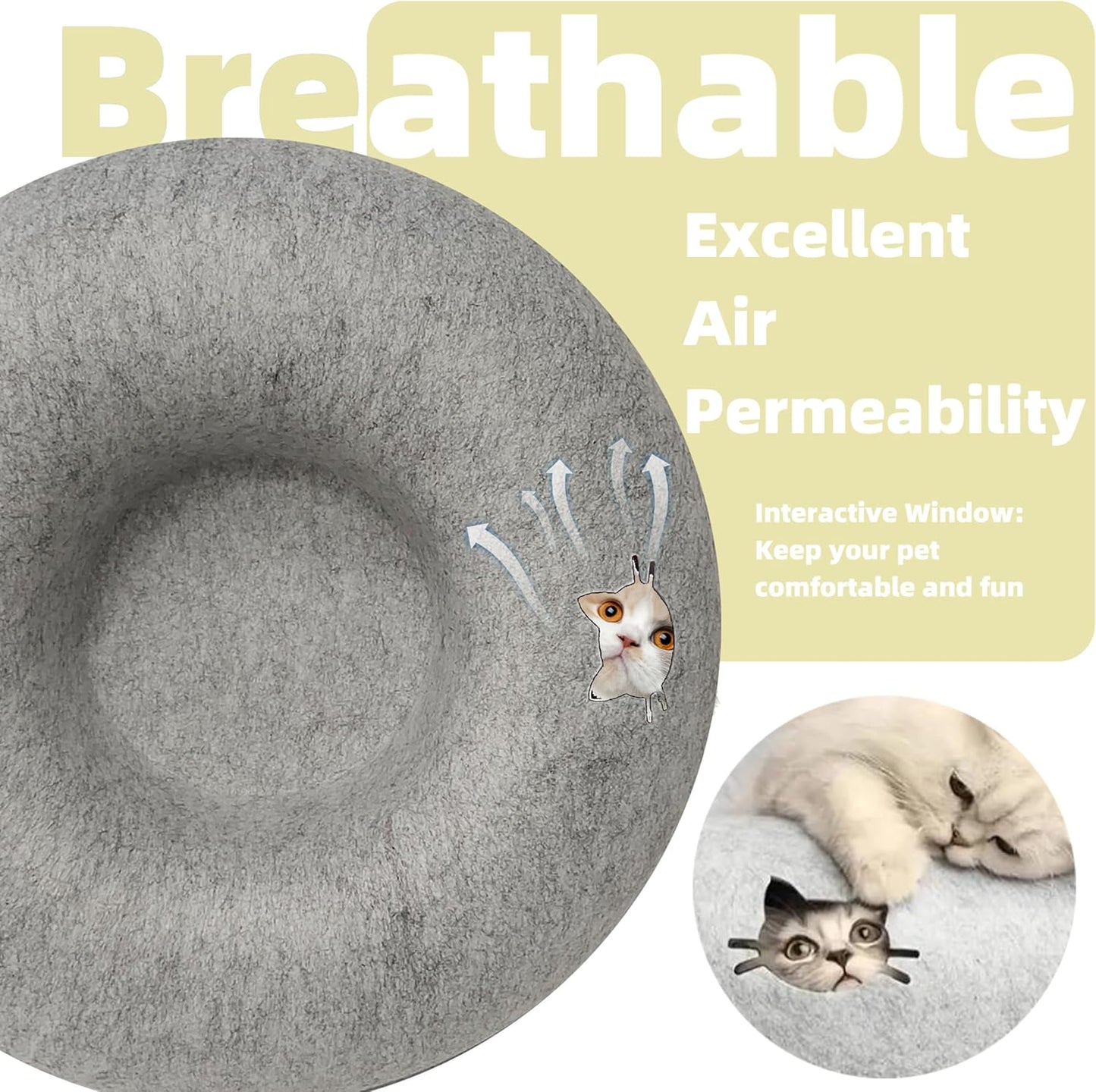 Donut Cat Tunnel Bed Peekaboo Cat Cave for Large Cats Up to 30 Lbs, Kitty Interactive Playing Tent House for Multiple Cats,Detachable,Scratch Resistant (Light Gray, Large - 24 Inch Diameter)