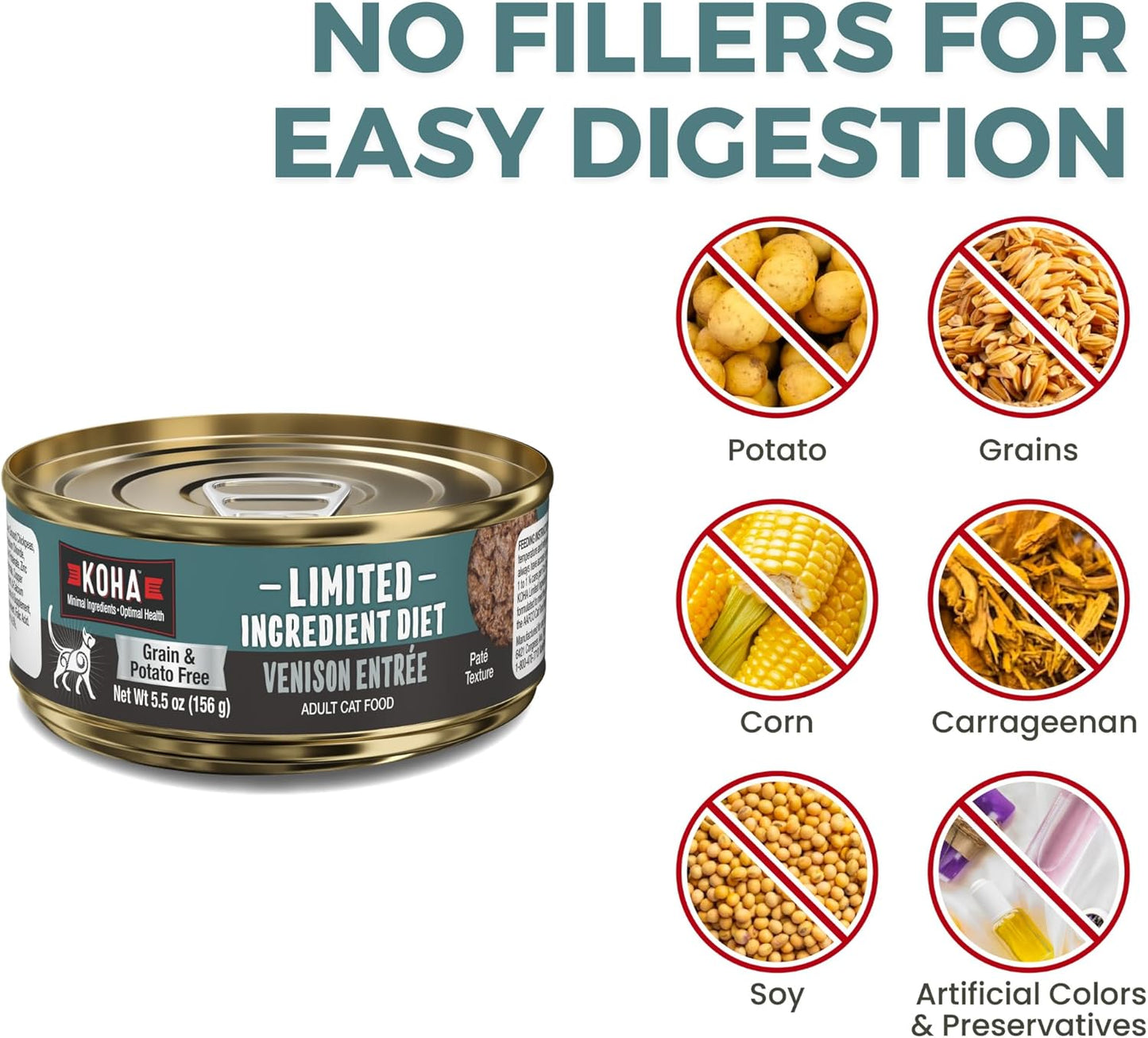 KOHA Limited Ingredient Diet Venison Paté for Cats - Single Meat Cat Food for Sensitive Stomachs - Paté Venison Cat Food with No Fillers - 5.5 oz Pack of 24