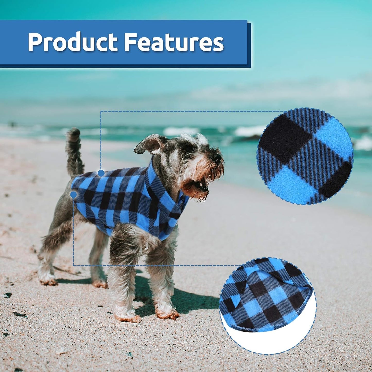 ASENKU Dog Plaid Shirt, Dog Sweater Plaid Reversible Doggie Vest Pets Clothes Pet Apparel for Small Medium Large Dogs, Blue, S