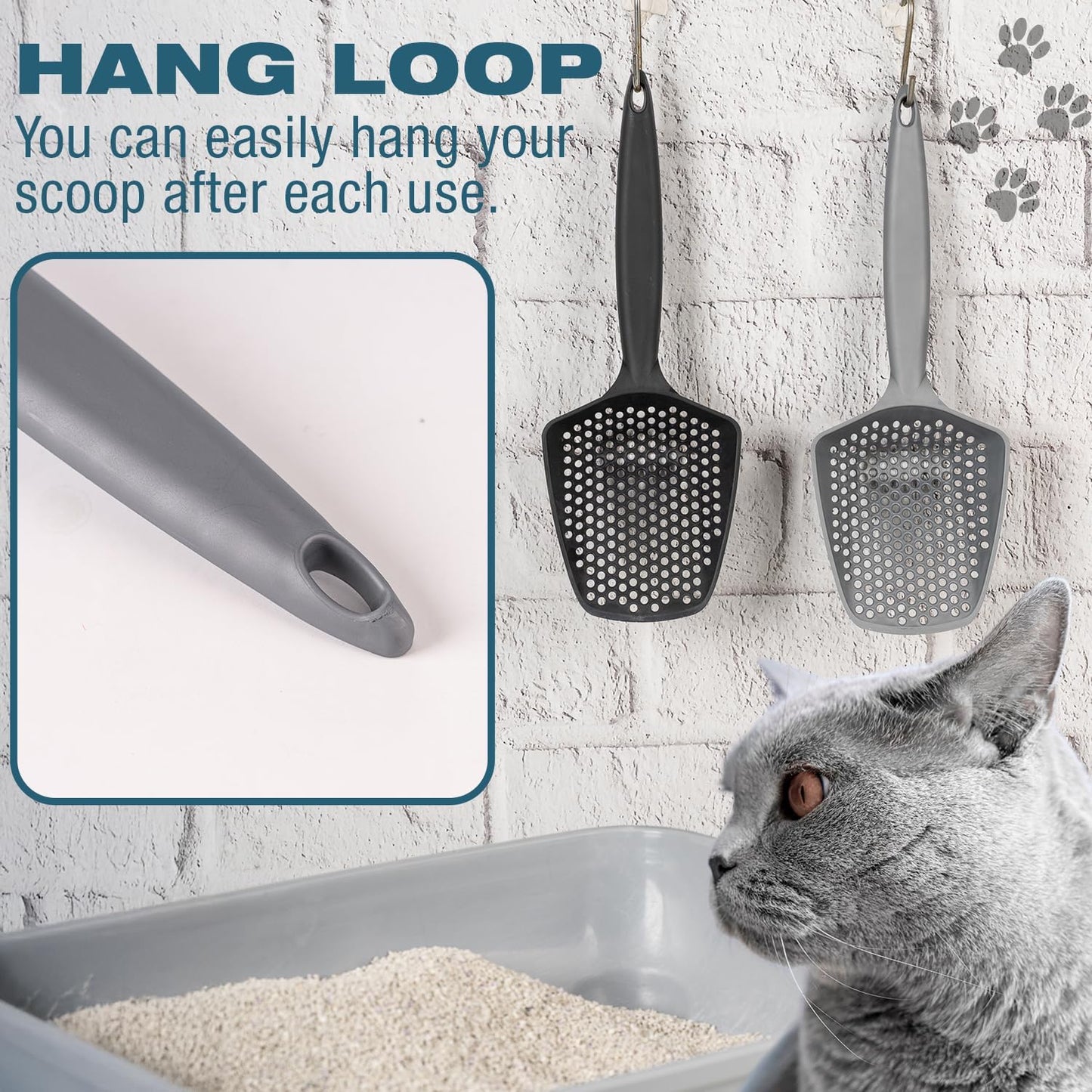 Set of 3 Cat Litter Scoop with Small Holes for Fine Litter, Hanging Handle Deep Reptile Terrarium Sand Sifter, Poop Scooper Rabbit Pooper Lifter Kitten Sifting Shovel (Black, Set of 3)
