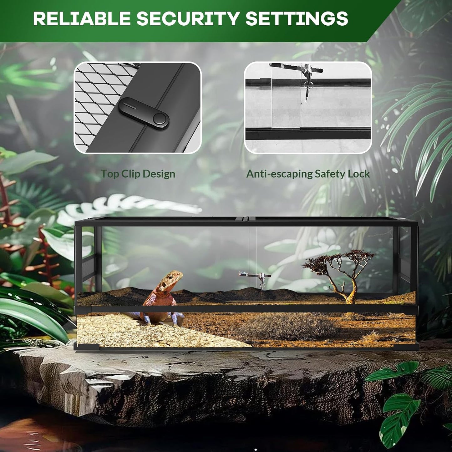 24" X 18" x 18" Reptile Tall Glass Terrarium Rainforest Habitat Double Hinge Door with Screen Ventilation 34 Gallon Reptile Terrarium Easy Assembly for Lizard Tortoise Snake