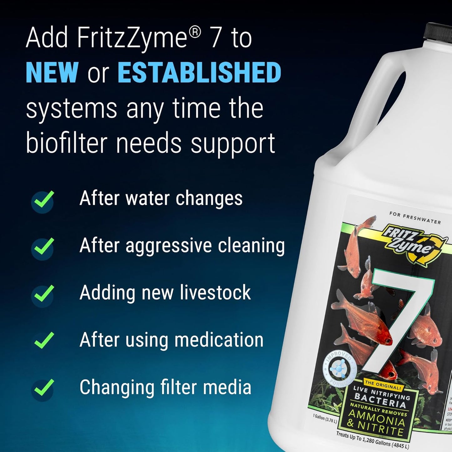 Fritz Aquatics FritzZyme 7 Live Nitrifying Bacteria Naturally Removes Amonia & Nitrite for Freshwater Fish (1-Gallon)