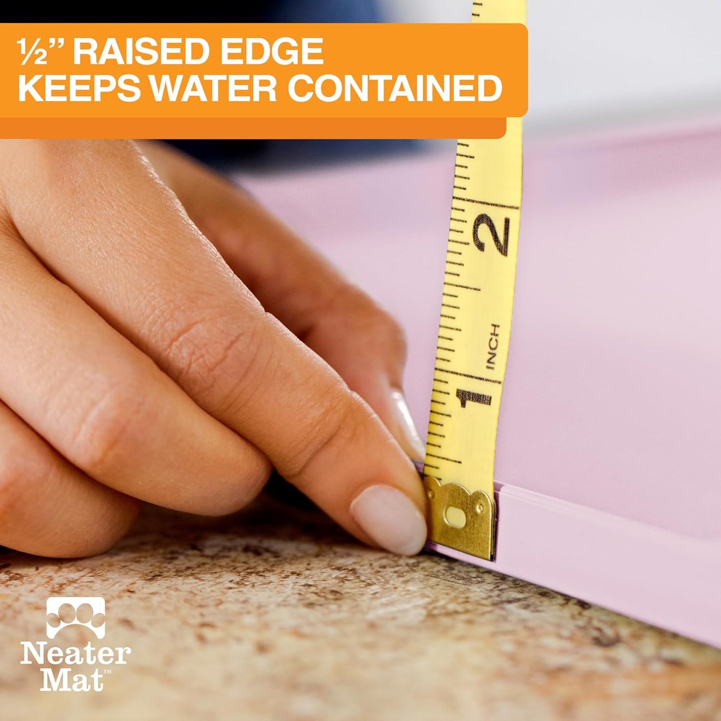 Neater Pet Brands Neater Mat Pet Mats for Food and Water, Cat & Dog Bowl Mat Waterproof Silicone, Feeding Tray, Dog Food Mats for Floors, Placemat w/Raised Edge for Under Bowls, 16” x 10”, Light Pink