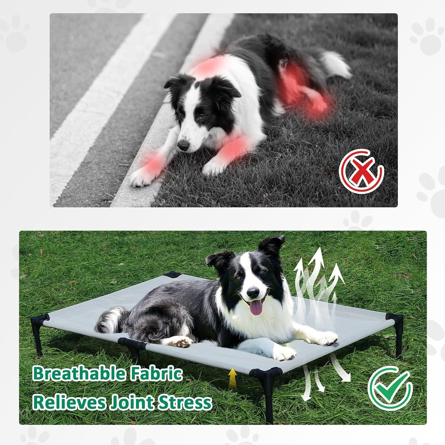 Elevated Dog Cots Beds for Large Dogs, Raised Outdoor Dog Bed with Frame, Lifted Pet Hammock Beds with Breathable Mesh, Non Slip, Easy to Clean, Grey