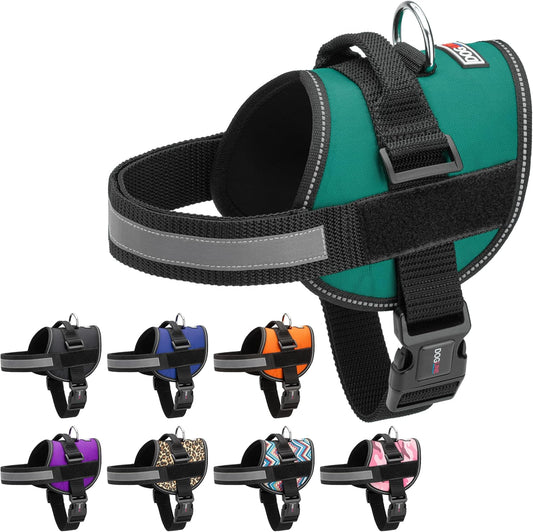 Dogline Dog Harness, Reflective No-Pull Adjustable Vest with Handle for Walking, Training, Breathable, No - Choke Harness for Small, Medium or Large Dogs Room for Patches Girth 15 to 18 in Turquoise