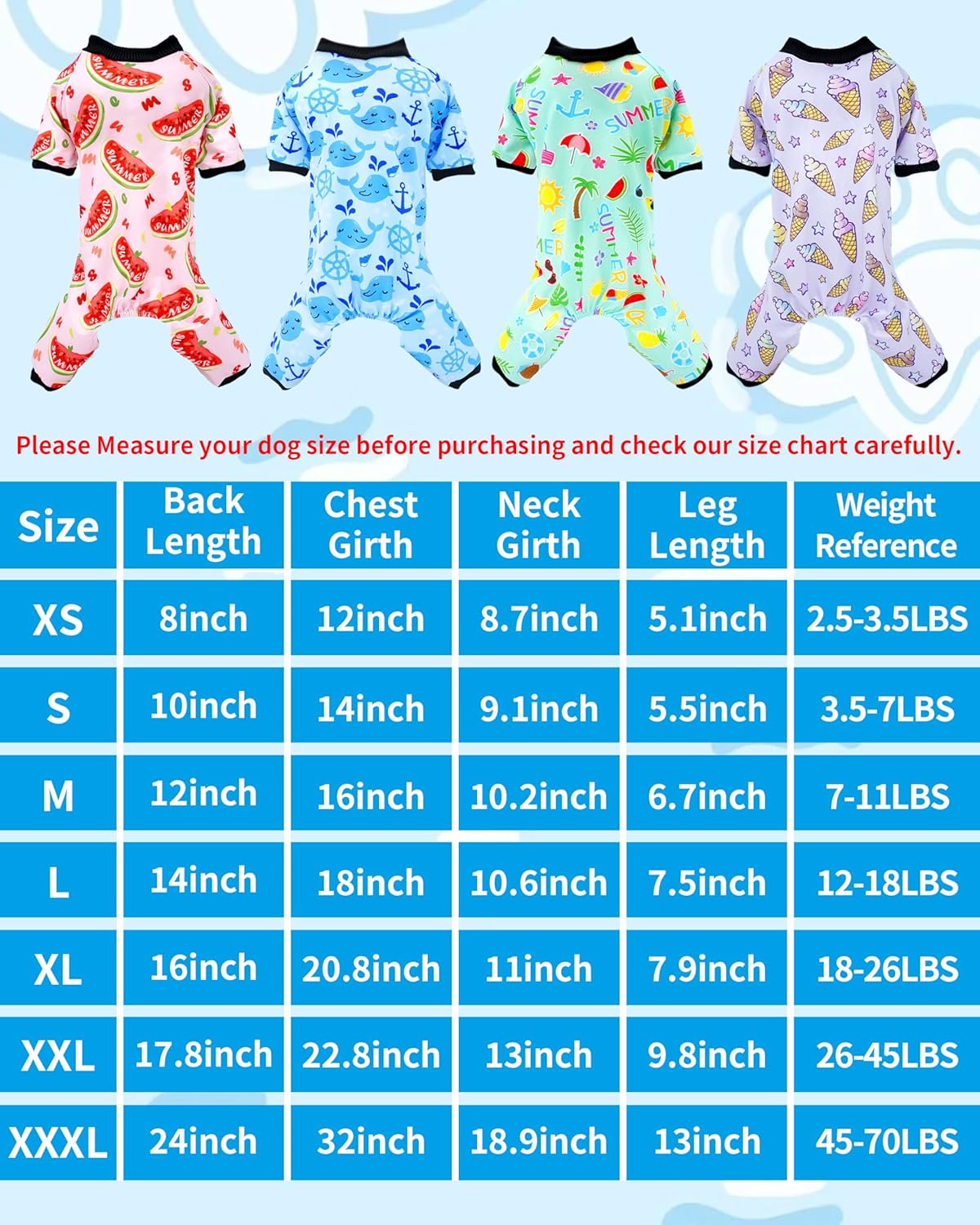 PET SHOW 4 Pack Small Dog Pajamas Watermelon Doggies Soft Stretchy PJs Whale Ice Cream Jumpsuit Puppy Cats Girl Boy Floral Onesies Outfits with Sleeve Pets Breathable Summer Dog Clothes Costume S