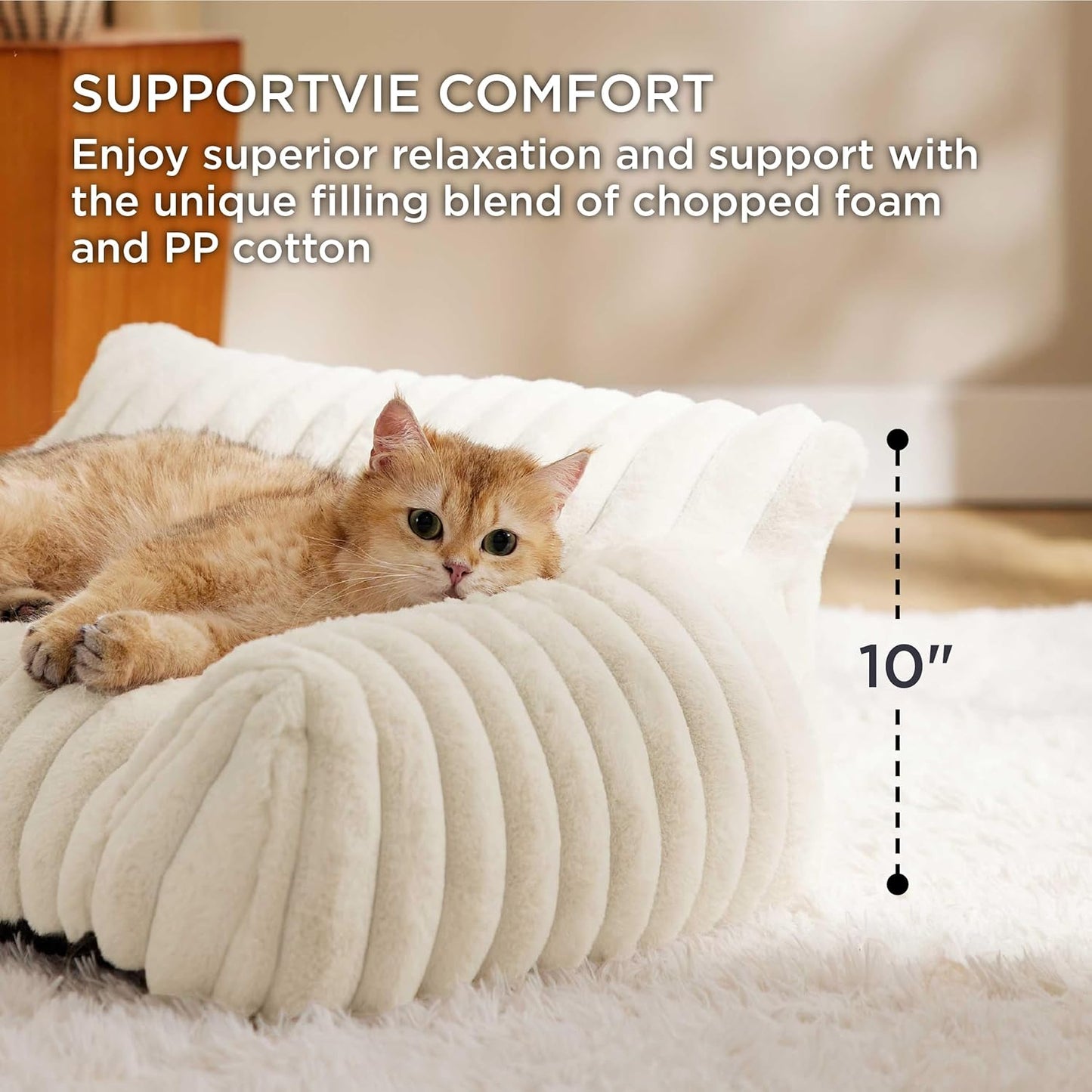 Bedsure Cute Cat Couch for Pets - Fluffy Small Dog Sofa with Premium Soft Corduroy Fleece, Pet Sofa with Removable Washable Cover, Supportive Dog Couch Bed for Small Medium Dogs, 30inch, Cream