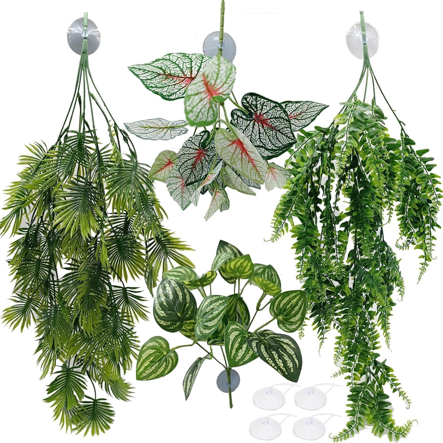 Reptile Plants for Bearded Dragon Tank Accessories, Terrarium Plant Artificial Decor for Snake Cage, Fake Plant for Leopard Gecko Habitat, Lizard Chameleon Ball Pythons (Group ABN)