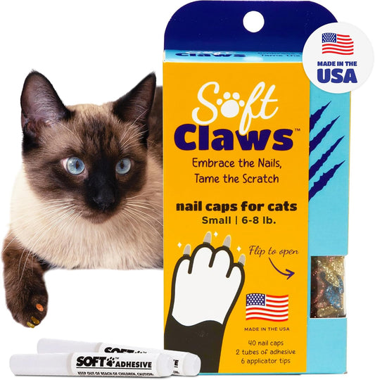 Soft Claws Cat Nail Caps for Small Cats – (40 Caps, Sparkle Variety) - Made in USA - Veterinarian-Developed | Protects Furniture & Skin - Easy to Apply, Long-Lasting Anti-Scratch Soft Cat Claw Covers