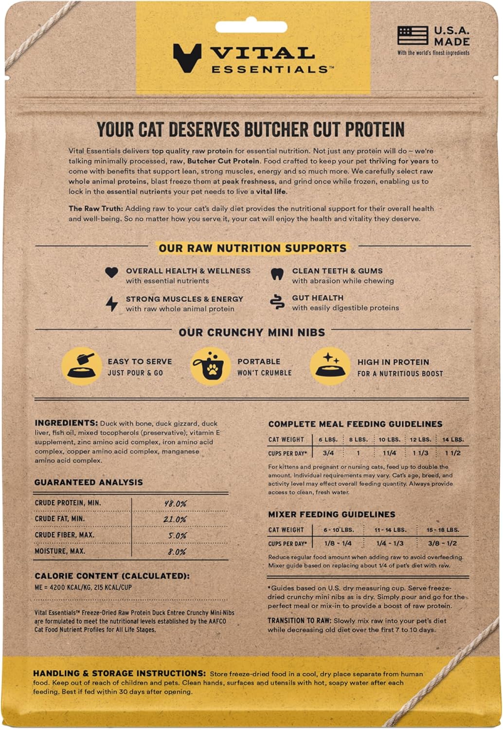 Vital Essentials Freeze-Dried Raw Duck Meal or Mixer Cat Food Crunchy Nibs, 12 oz