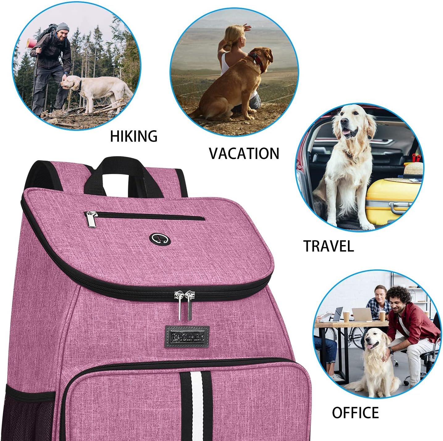 BAGLHER丨Dog Travel Bag, Airline Approved Pet Supplies Backpack, Dog Travel Backpack with 2 Silicone Collapsible Bowls and 2 Food Baskets