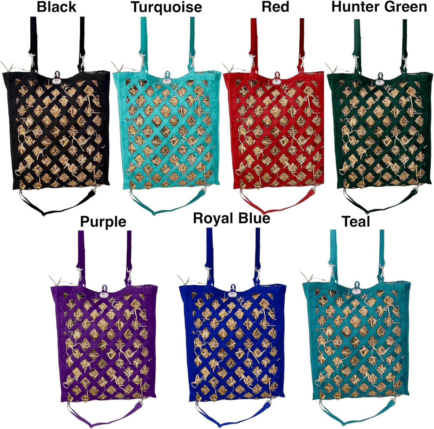 Majestic Ally Premium Nylon Hay Bag for Horses and Livestock, Simulates Grazing, Slow Feeding, Heavy-Duty PP Webbing,Quick-Adjust Straps, Small Hole for Digestion, Multiple Colors (Teal)