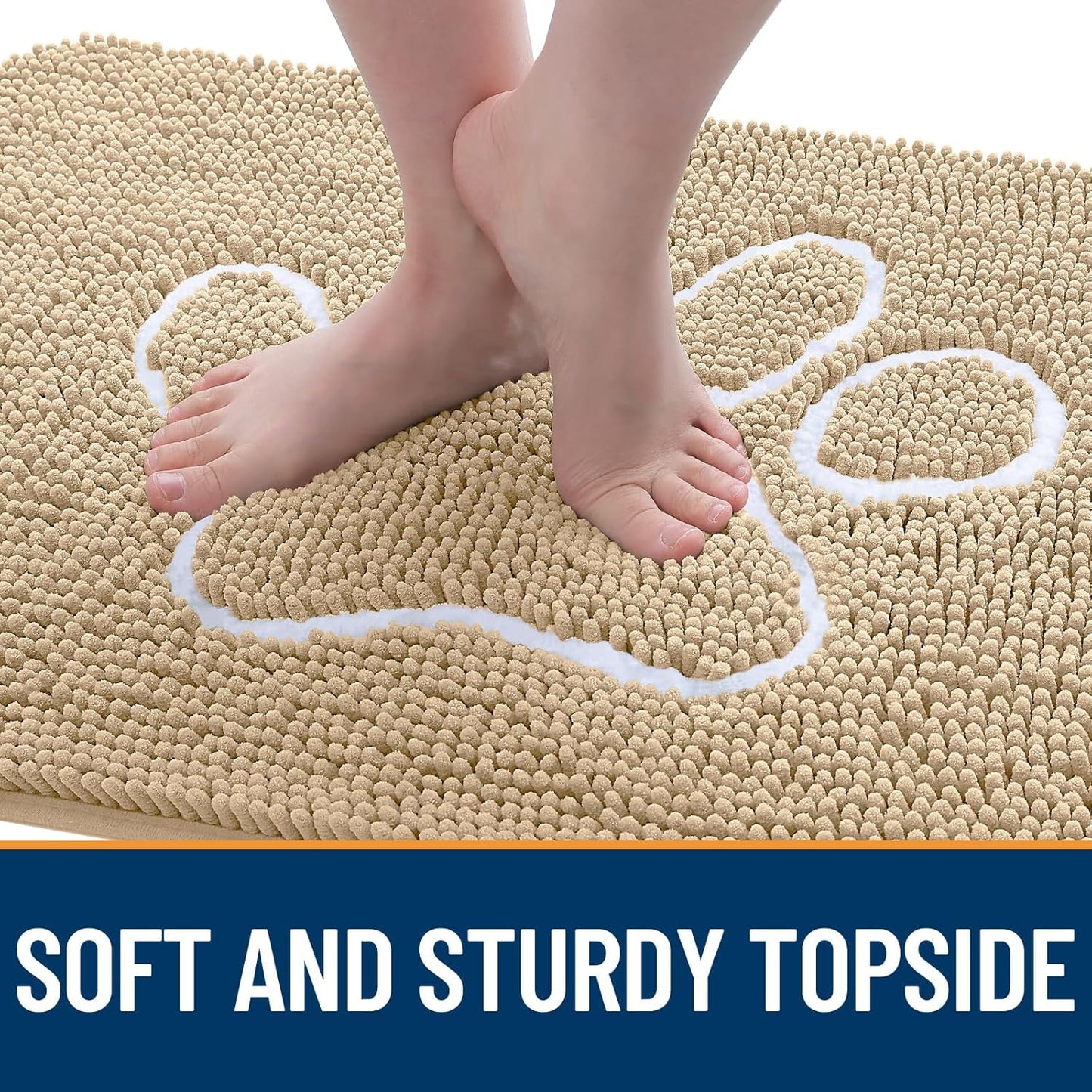 OLANLY Door Mat for Muddy Dog Paws 40x32, Ultra Absorbent Chenille Mud Doormat with Paw Print Design, Non-Slip Washable Doormat for Indoor Entryway, Quick-Dry Pet Bed Mats for Dirty Dogs, Beige