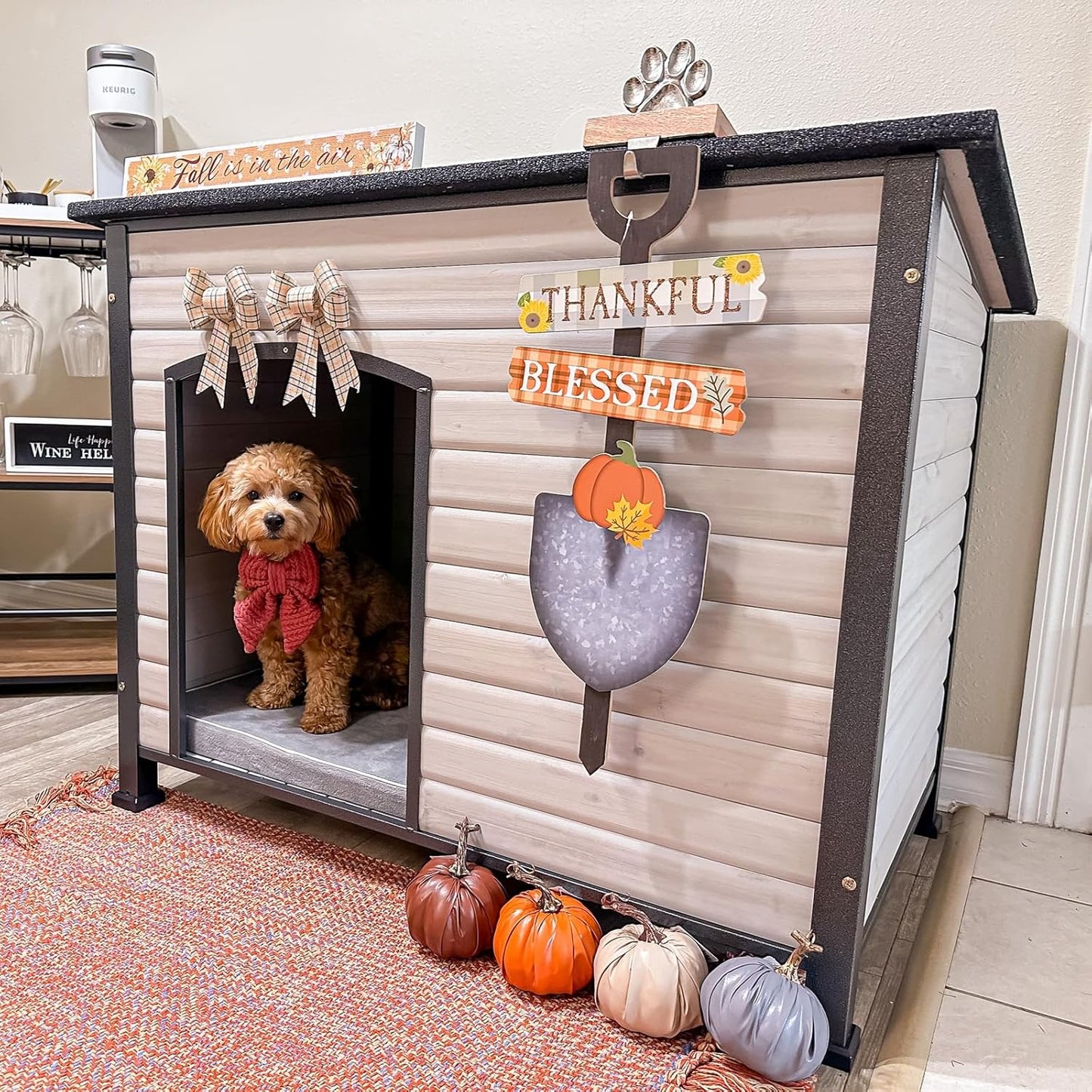 Aivituvin Large Dog House Outdoor Indoor Weatherproof Dog House for Small & Medium & Large Dogs with Unique All-Around Iron Frame＆Raised Feet（White）