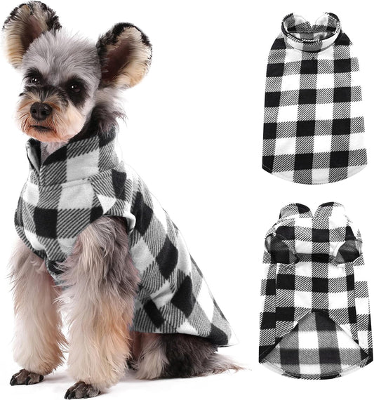 Kuoser Dog Fleece Vest,Warm Plaid Dog Sweater with Leash Hole,Soft Turtleneck Winter Pet Jacket Dogs Coat Pullover Clothes for Small Medium Dogs Cats,Spring Fall Cold Weather Christmas Outfit,Black M