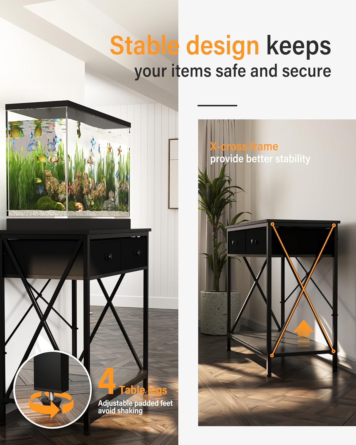 Fish Tank Stand 29 Gallon: Sturdy Aquarium Stand with Accessories Storage - Metal Fish Tank Table for 20-29 Gallon Reptile Breeder Turtle Terrarium - 30.7"x16.5" Weight Capacity 330 lbs