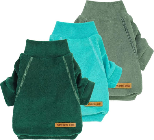 Fitwarm 3 Pack Fleece Dog Sweater, Turtleneck Dog Sweatshirt, Dog Winter Clothes for Small Dogs Boy Girl, Pet Pullover Jumper, Cat Apparel, Dark Green, Teal Green, Olive Green, XS